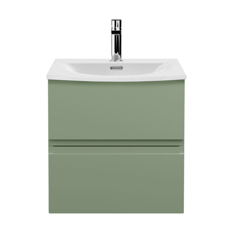 [BFRA802G] Mavesyn Contemporary 2 Drawer Wall Hung Vanity Unit with Curved Basin, Satin Green, 500mm - Cutout