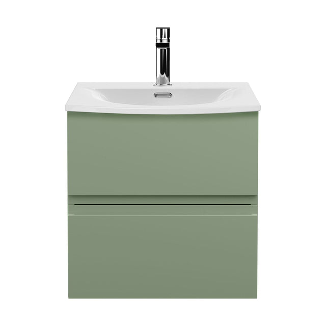 [BFRA802G] Mavesyn Contemporary 2 Drawer Wall Hung Vanity Unit with Curved Basin, Satin Green, 500mm - Cutout