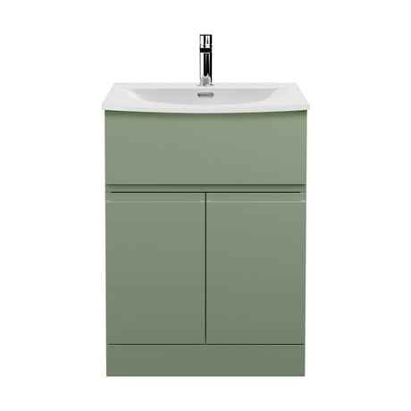 [BFRA803G] Mavesyn Contemporary 2 Door 1 Drawer Floor Standing Vanity Unit with Curved Basin, Satin Green, 600mm - Cutout