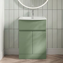 [BFRA803G] Mavesyn Contemporary 2 Door 1 Drawer Floor Standing Vanity Unit with Curved Basin - Choice of Size and Colour - Silo