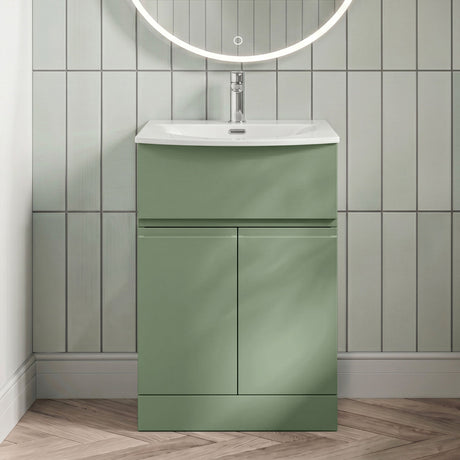 [BFRA803G] Mavesyn Contemporary 2 Door 1 Drawer Floor Standing Vanity Unit with Curved Basin - Choice of Size and Colour - Silo