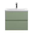 [BFRA804A] Mavesyn Contemporary 2 Drawer Wall Hung Vanity Unit with Mid-Edge Basin, Satin Green, 600mm - Cutout