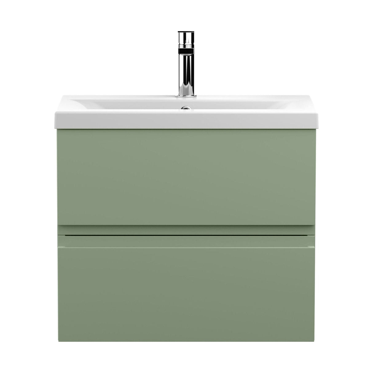 [BFRA804A] Mavesyn Contemporary 2 Drawer Wall Hung Vanity Unit with Mid-Edge Basin, Satin Green, 600mm - Cutout