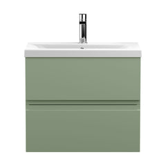 [BFRA804A] Mavesyn Contemporary 2 Drawer Wall Hung Vanity Unit with Mid-Edge Basin, Satin Green, 600mm - Cutout