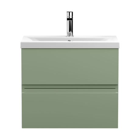 [BFRA804A] Mavesyn Contemporary 2 Drawer Wall Hung Vanity Unit with Mid-Edge Basin, Satin Green, 600mm - Cutout