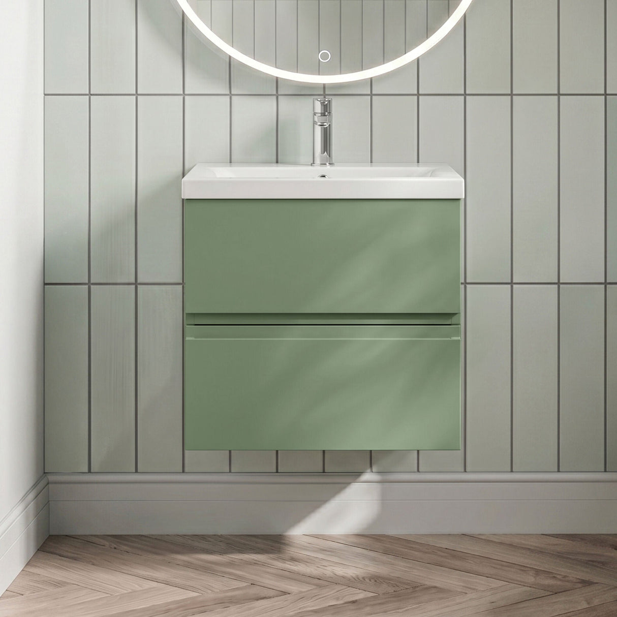 [BFRA804A] Mavesyn Contemporary 2 Drawer Wall Hung Vanity Unit with Mid-Edge Basin - Choice of Size and Colour - Silo