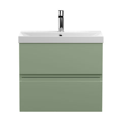 [BFRA804D] Mavesyn Contemporary 2 Drawer Wall Hung Vanity Unit with Thin Edge Basin, Satin Green, 600mm - Cutout
