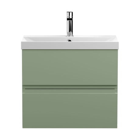 [BFRA804D] Mavesyn Contemporary 2 Drawer Wall Hung Vanity Unit with Thin Edge Basin, Satin Green, 600mm - Cutout