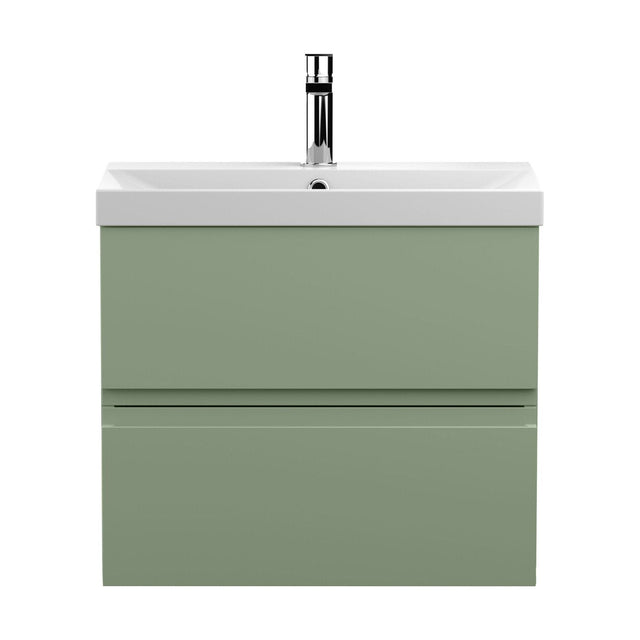[BFRA804D] Mavesyn Contemporary 2 Drawer Wall Hung Vanity Unit with Thin Edge Basin, Satin Green, 600mm - Cutout