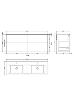 [BFRA804F] Mavesyn Contemporary 4 Drawer Wall Hung Vanity Unit with Basin - Choice of Colour - Technical Drawing