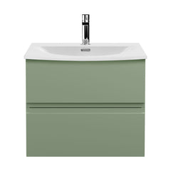 [BFRA804G] Mavesyn Contemporary 2 Drawer Wall Hung Vanity Unit with Curved Basin, Satin Green, 600mm - Cutout