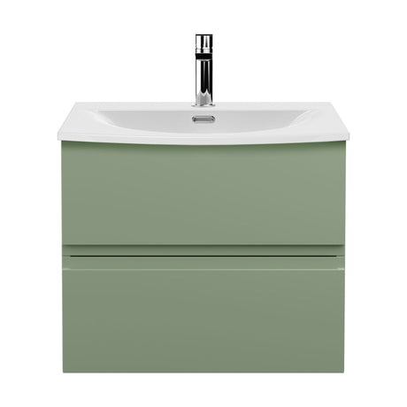 [BFRA804G] Mavesyn Contemporary 2 Drawer Wall Hung Vanity Unit with Curved Basin, Satin Green, 600mm - Cutout