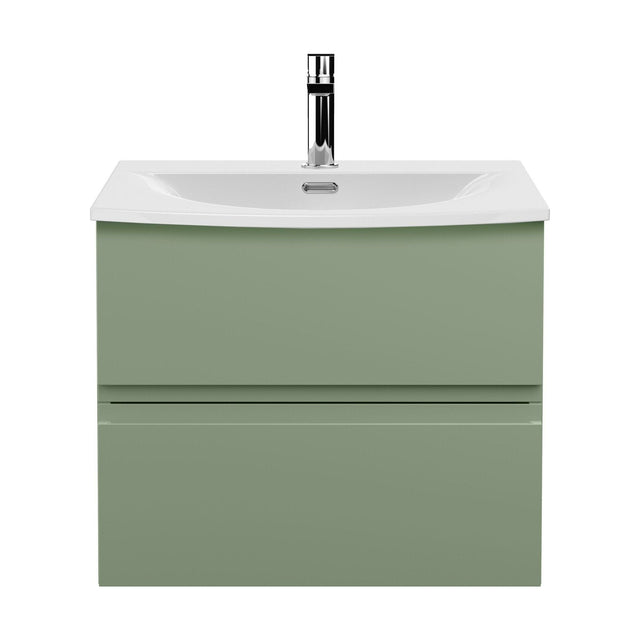 [BFRA804G] Mavesyn Contemporary 2 Drawer Wall Hung Vanity Unit with Curved Basin, Satin Green, 600mm - Cutout