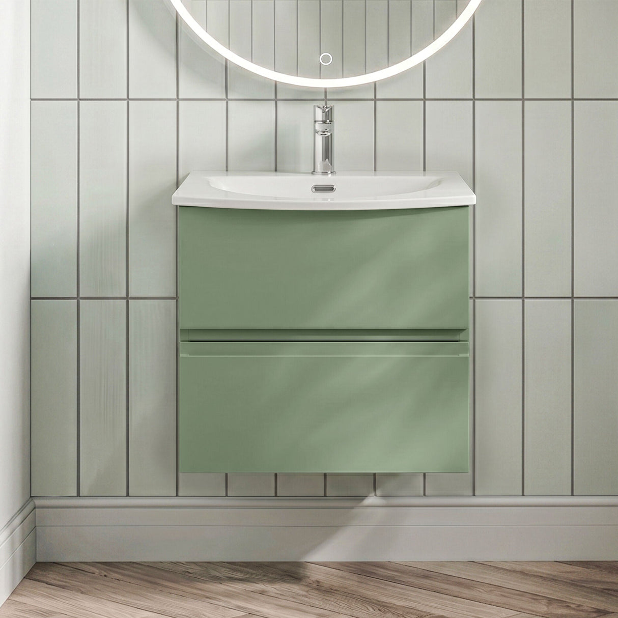[BFRA804G] Mavesyn Contemporary 2 Drawer Wall Hung Vanity Unit with Curved Basin - Choice of Size and Colour - Silo