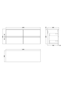 [BFRA804LBG2] Mavesyn Contemporary 4 Drawer Wall Hung Vanity Unit with Laminate Worktop - Choice of Colour - Technical Drawing