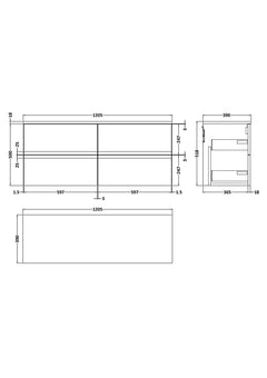 [BFRA804W2] Mavesyn Contemporary 4 Drawer Wall Hung Vanity Unit with Worktop - Choice of Colour - Technical Drawing