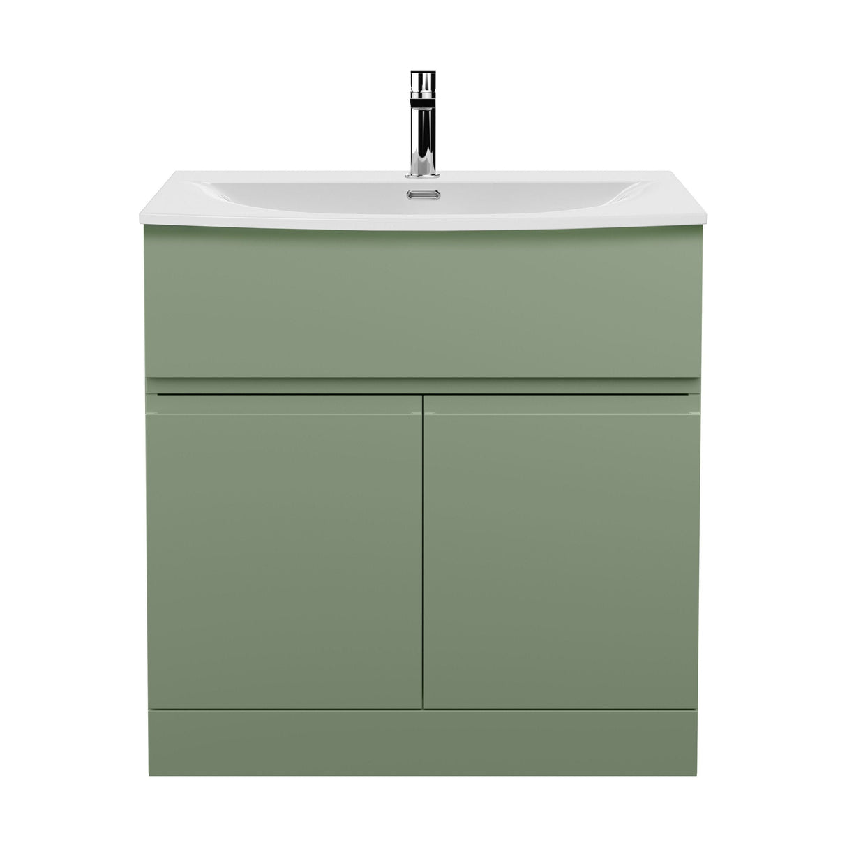 [BFRA805G] Mavesyn Contemporary 2 Door 1 Drawer Floor Standing Vanity Unit with Curved Basin, Satin Green, 800mm - Cutout