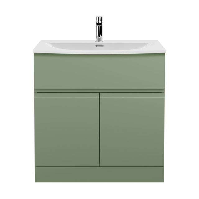 [BFRA805G] Mavesyn Contemporary 2 Door 1 Drawer Floor Standing Vanity Unit with Curved Basin, Satin Green, 800mm - Cutout