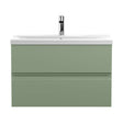 [BFRA806A] Mavesyn Contemporary 2 Drawer Wall Hung Vanity Unit with Mid-Edge Basin, Satin Green, 800mm - Cutout