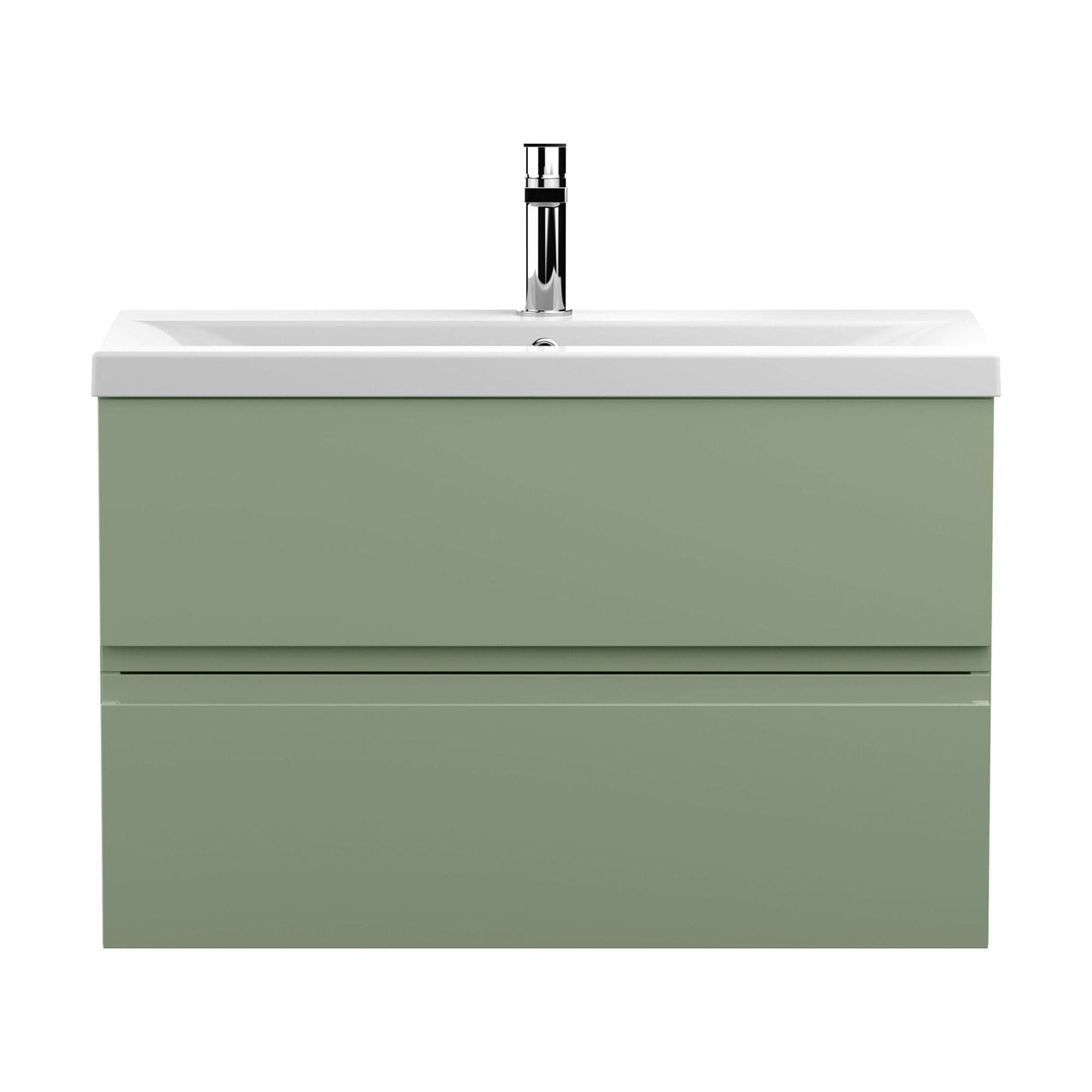 [BFRA806A] Mavesyn Contemporary 2 Drawer Wall Hung Vanity Unit with Mid-Edge Basin, Satin Green, 800mm - Cutout