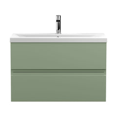[BFRA806A] Mavesyn Contemporary 2 Drawer Wall Hung Vanity Unit with Mid-Edge Basin, Satin Green, 800mm - Cutout