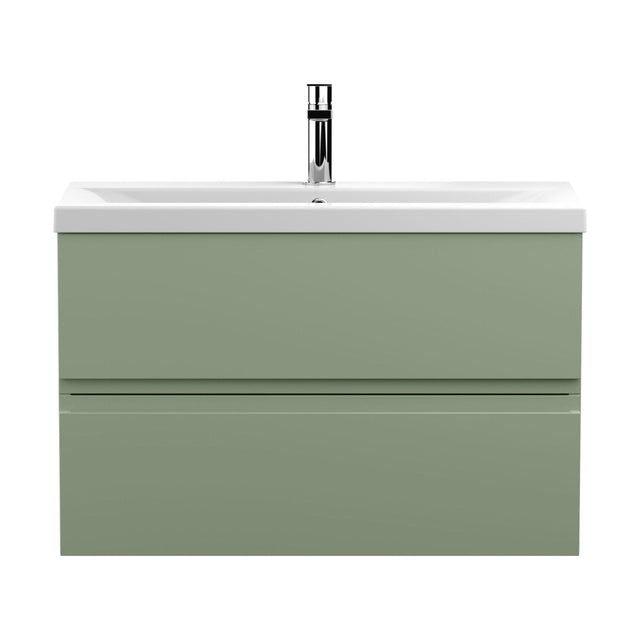 [BFRA806A] Mavesyn Contemporary 2 Drawer Wall Hung Vanity Unit with Mid-Edge Basin, Satin Green, 800mm - Cutout