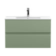 [BFRA806B] Mavesyn Contemporary 2 Drawer Wall Hung Vanity Unit with Minimalist Basin, Satin Green, 800mm - Cutout