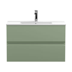[BFRA806B] Mavesyn Contemporary 2 Drawer Wall Hung Vanity Unit with Minimalist Basin, Satin Green, 800mm - Cutout