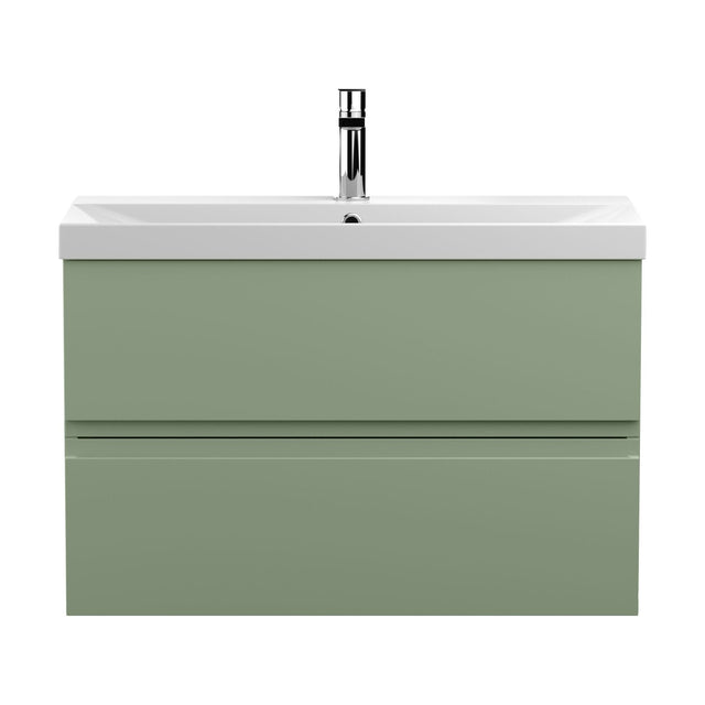 [BFRA806D] Mavesyn Contemporary 2 Drawer Wall Hung Vanity Unit with Thin Edge Basin, Satin Green, 800mm - Cutout