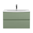 [BFRA806G] Mavesyn Contemporary 2 Drawer Wall Hung Vanity Unit with Curved Basin, Satin Green, 800mm - Cutout