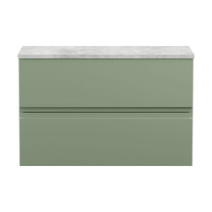 [BFRA806LBG] Mavesyn Contemporary 2 Drawer Wall Hung Vanity Unit with Laminate Worktop, Satin Green, 800mm - Cutout