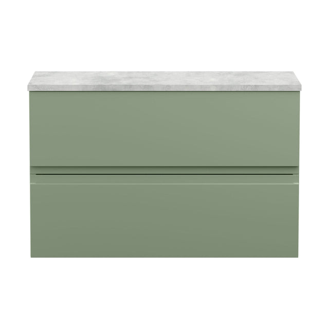 [BFRA806LBG] Mavesyn Contemporary 2 Drawer Wall Hung Vanity Unit with Laminate Worktop, Satin Green, 800mm - Cutout