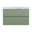 [BFRA806LCM] Mavesyn Contemporary 2 Drawer Wall Hung Vanity Unit with Laminate Worktop, Satin Green, 800mm - Cutout
