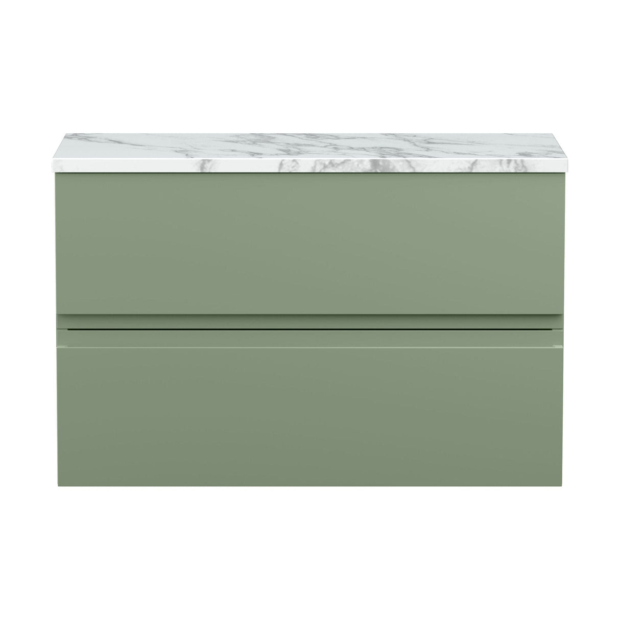[BFRA806LCM] Mavesyn Contemporary 2 Drawer Wall Hung Vanity Unit with Laminate Worktop, Satin Green, 800mm - Cutout
