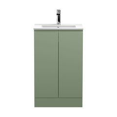 [BFRA807B] Mavesyn Contemporary 2 Door Floor Standing Vanity Unit with Minimalist Basin, Satin Green, 500mm - Cutout