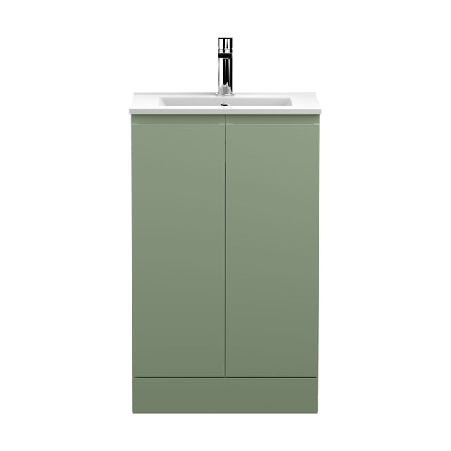 [BFRA807B] Mavesyn Contemporary 2 Door Floor Standing Vanity Unit with Minimalist Basin, Satin Green, 500mm - Cutout