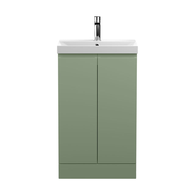 [BFRA807D] Mavesyn Contemporary 2 Door Floor Standing Vanity Unit with Thin Edge Basin, Satin Green, 500mm - Cutout