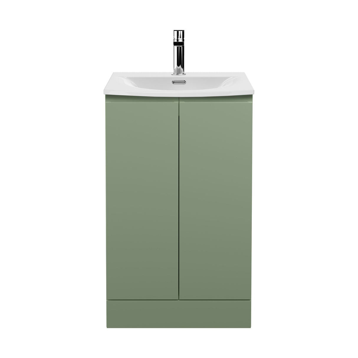 [BFRA807G] Mavesyn Contemporary 2 Door Floor Standing Vanity Unit with Curved Basin, Satin Green, 500mm - Cutout