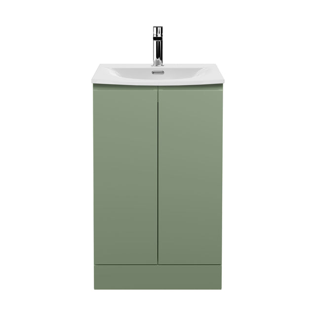 [BFRA807G] Mavesyn Contemporary 2 Door Floor Standing Vanity Unit with Curved Basin, Satin Green, 500mm - Cutout