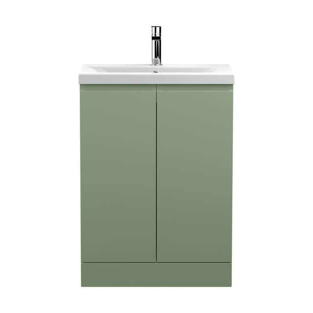 [BFRA808A] Mavesyn Contemporary 2 Door Floor Standing Vanity Unit with Mid-Edge Basin, Satin Green, 600mm - Cutout