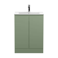 [BFRA808B] Mavesyn Contemporary 2 Door Floor Standing Vanity Unit with Minimalist Basin, Satin Green, 600mm - Cutout
