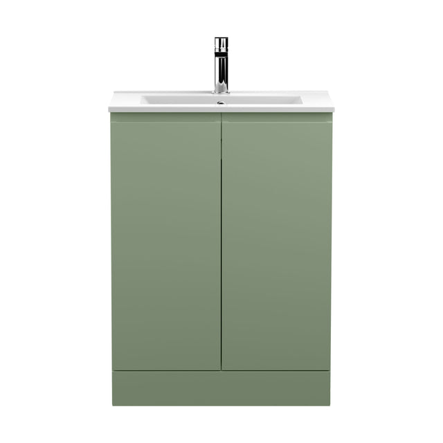 [BFRA808B] Mavesyn Contemporary 2 Door Floor Standing Vanity Unit with Minimalist Basin, Satin Green, 600mm - Cutout
