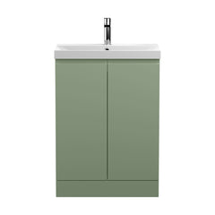 [BFRA808D] Mavesyn Contemporary 2 Door Floor Standing Vanity Unit with Thin Edge Basin, Satin Green, 600mm - Cutout