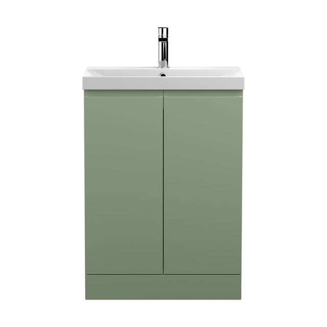 [BFRA808D] Mavesyn Contemporary 2 Door Floor Standing Vanity Unit with Thin Edge Basin, Satin Green, 600mm - Cutout