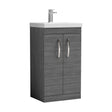 [BFRI004D] Millwich Contemporary 2 Door Floor Standing Vanity Unit with Thin Edge Basin, Anthracite Woodgrain, 500mm - Cutout