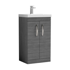[BFRI004D] Millwich Contemporary 2 Door Floor Standing Vanity Unit with Thin Edge Basin, Anthracite Woodgrain, 500mm - Cutout
