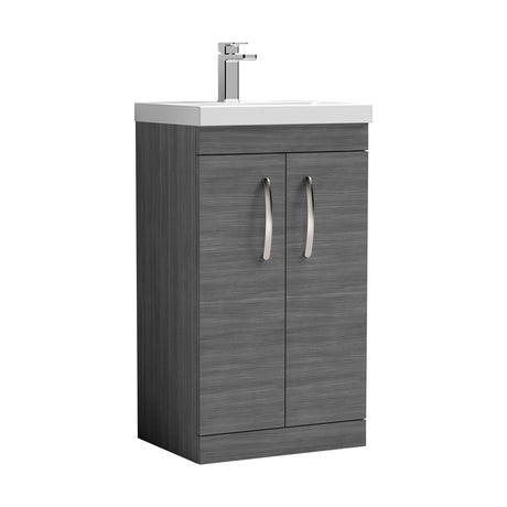 [BFRI004D] Millwich Contemporary 2 Door Floor Standing Vanity Unit with Thin Edge Basin, Anthracite Woodgrain, 500mm - Cutout