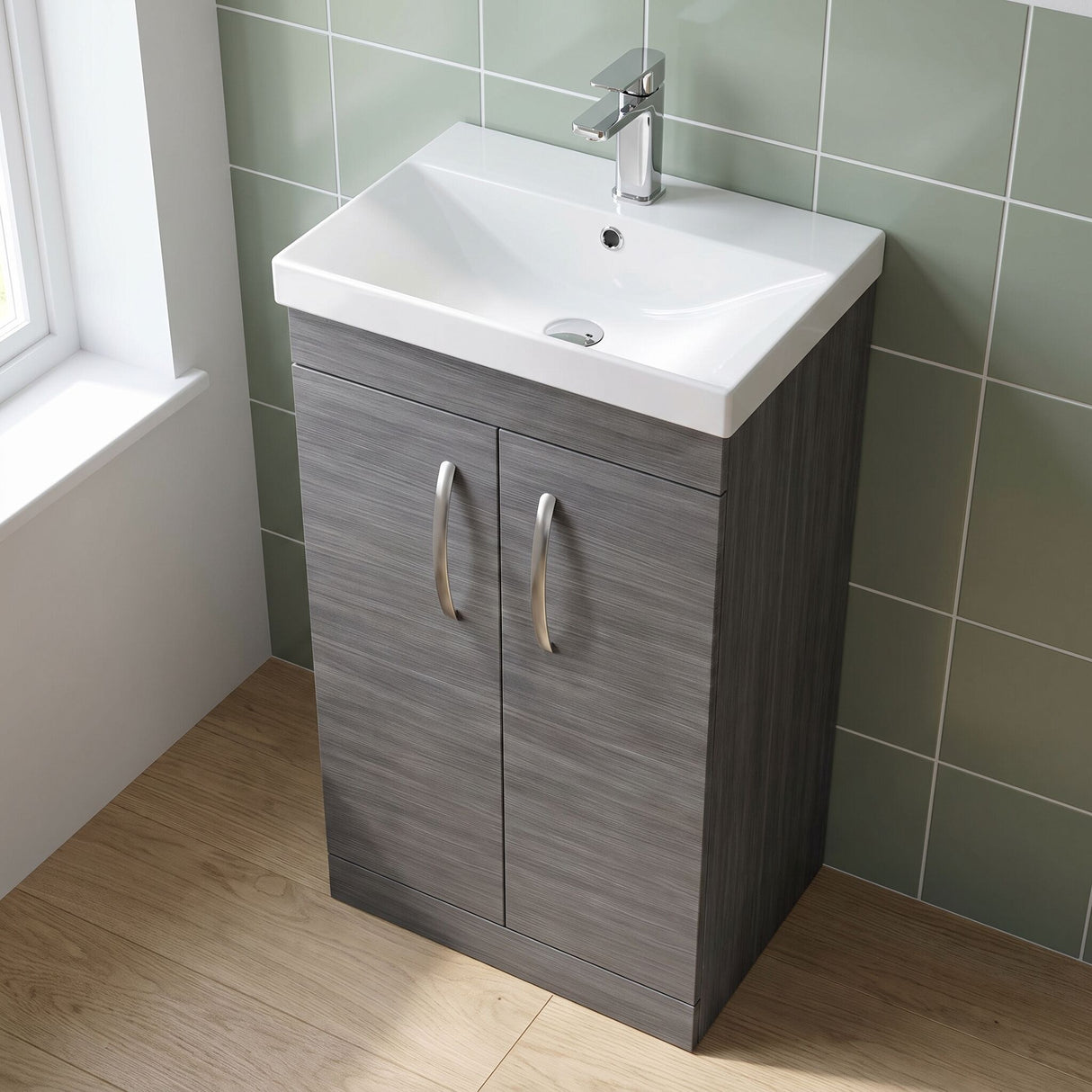 [BFRI004D] Millwich Contemporary 2 Door Floor Standing Vanity Unit with Thin Edge Basin - Choice of Size and Colour