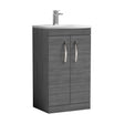 [BFRI004G] Millwich Contemporary 2 Door Floor Standing Vanity Unit with Curved Basin, Anthracite Woodgrain, 500mm - Cutout