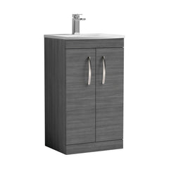 [BFRI004G] Millwich Contemporary 2 Door Floor Standing Vanity Unit with Curved Basin, Anthracite Woodgrain, 500mm - Cutout